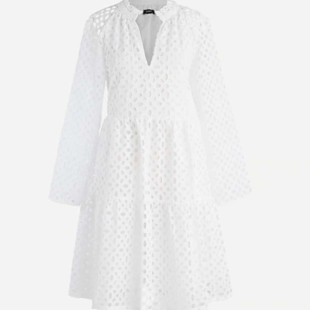 NWOT Women’s XS J. Crew Tiered White Eyelet Lace Long Sleeve Dress